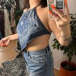 Fashion Magazine Y2k vintage Denim Halter top Blue paisley open back Photo 6