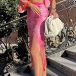 ZARA 2 piece matching set — pink Tie-Dye satin skirt & one shoulder blouse Photo 0