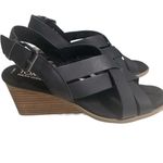 Toms Gracie Black Leather Wedge Strappy Open Toe Sandals 7.5 Photo 1