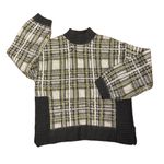 Nine West  fuzzy, mock turtleneck sweater in yellow & gray plaid size large Photo 1