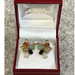 14K Yellow Gold Multicolor Jade Clip On Earrings Approx. 7g Vintage Photo 0