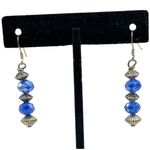 Handmade 925 Sterling Silver Hook Bead Drop Earrings Blue Saphire Glass Crystal Blue Photo 0
