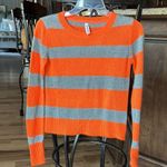Aeropostale  Sweater Orange Silver Stripe Lightweight Womens Small Crewneck Photo 1