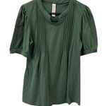 Blooming Jelly B Notched Split Neck Pleated Front Puff Short Sleeve Green Tee Top Shirt Medium Photo 9
