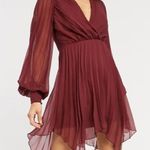 ASOS Burgundy  Pleated Skater Balloon Sleeve Mini Dress Size US 6 Photo 0