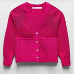 ZARA Knit Bandage Jacket Cardigan Buttoned Cropped Sweater Pink Size S NEW Photo 5