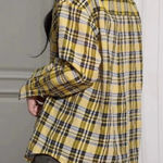 L LOVE Women's Boho Retro Oversize Fringe Flannel Shirt Yellow Photo 1