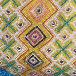 Boutique boho carpet bag textured textile woven beaded fringe tote bag Blue Photo 3