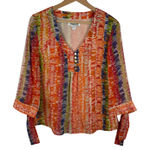 Coldwater Creek 100% Silk Abstract Print Blouse Medium V-Neck Colorful Rainbow Photo 0