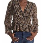 ASTR The Label Ximena Ditsy Floral Faux Wrap Peplum Top XS Black Mustard NWT Photo 0