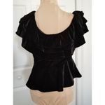 AQUA  Black Velvet One Shoulder Ruffle & Peplum Blouse Top Womens Size Small Photo 2