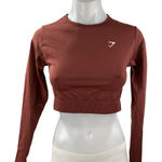 Gymshark  Brown Long Sleeve Crew Neck Logo Yoga Workout Athletic Crop Top Size M Photo 0