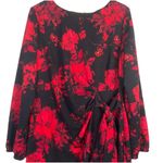 Adorne Dress Women’s 16 W Red Black Floral Side Tie Ruffle Party Holiday Wedding Size 16W Photo 2