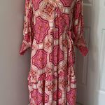 Lea Pink Printed Ruffle Trim Wrap Maxi Dress Size M Photo 1