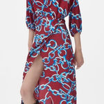 ZARA Satin Blue Chain Print Dress in Burgundy - size S Photo 0