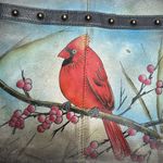 ANUSCHKA Medium Crossbody Cardinal Bird Double Zip Pocket Painted Signed Artwork Red Photo 4