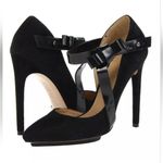 L.A.M.B. Nadeen Stiletto Pumps Black Suede Heels Adjustable Ankle Strap Size 10M Photo 0