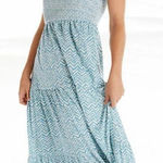  Daily Practice by Anthropologie Tiered Maxi Dress Blue White Small Photo 0
