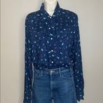 Roper Western Riding Horse Blouse Pearl Snap Navy Blue Patterned Women's Top L Size L Photo 8