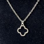 Silver Crystal Clover Pendant Necklace and Earrings Set New Photo 1