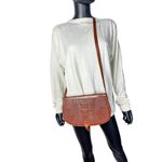 Vintage Tooled Leather Crossbody Bag Purse Aztec Mayan Style Brown Photo 10