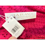 La Blanca Magenta Pink Eyelet Mini Dress Square Neck Puff Sleeve Medium Photo 4