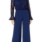 Adrianna Papell Off Shoulder Crepe Jumpsuit With Lace Bodice Navy Blue Size 2 Photo 0