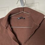 ZARA  v-neck ribbed crop brown long sleeve top M a-26 Photo 1