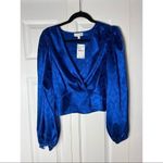 Ronny Kobo Royal Blue Satin Damask Eugenia Surplice Crop Blouse Top Size Small Photo 4