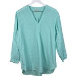 L.L. Bean Premium Washable Linen Long Tunic Top Size Large 100% Linen Fair Aqua Blue Photo 0