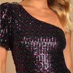 Lulus NWT Lulu’s Truly Magical Pink and Teal Sequin One-Shoulder Bodycon Dress Photo 3