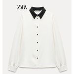 ZARA  Contrast Collar Crepe Shirt Size XS Photo 0
