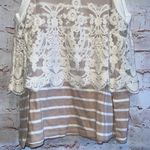 Anthropologie  Postmark knit top lace overlay stripe XS ivory Photo 2