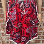 Shosho plus size red paisley print shorts w/ hanging ball tassels / 3X / EUC Photo 1