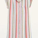 Old Navy Medium Linen Blend Cute White Stripe Beach MIDI Dress Wispy Linen Blend Photo 0