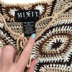 Mixit Crochet Brown & Cream Poncho Boho Knit Photo 2