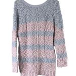 Free People  Songbird Sweater Womens M Pink Blue Stripe V-Neck Boho Oversized Photo 4