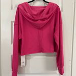 Alo Yoga  V Neck Cropped Hooded Pull Over Top Hot Pink French Terry Sz XL NWT Photo 11