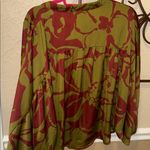 easel Floral Button-Up Blouse - Green and Red Photo 3
