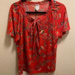 Naïf Naif for Anthropology Red Floral Front-Tie Blouse Photo 0
