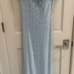 Jovani  light Blue Sequin Gown with Feather Trim Photo 0