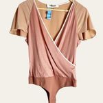 Diane Von Furstenberg  Pink Ruffle Flutter Sleeve Surplice Wrap Bodysuit Size S Photo 0