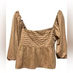 francesca's Miami Payton Faux Suede Pleated Blouse Brown Sz L Size L Photo 2