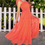 Rewind Orange Whimsical Tiered Textured Fluttered Sleeve Maxi  Dress Size XS Photo 0