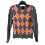 Ny&co NY &  Argyle Cardigan Gray Pink Orange Preppy Button Up Sweater Sz M Photo 0