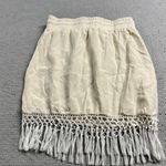 Amour Vert Cream Ivory elastic Waistband Tassel Fringe Skirt Size Small Photo 4