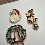 Santa Claus, Holly Wreath, Stocking Christmas Brooch Pin Lot Of 5 Gold Tone Photo 7