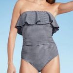 Kona Sol NEW  Navy Blue Gingham Flounce High Coverage One-Piece Swimsuit Size XL Photo 0