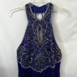 Laurence Kazar VTG  Plus‎ Size XXL Dress Royal Blue Beaded Halter Keyhole Maxi E Photo 3