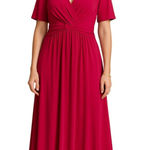 Jessica Howard Size 16 Midi Lined V-Neck Wrap Top Short Sleeve Dress Pink Photo 0